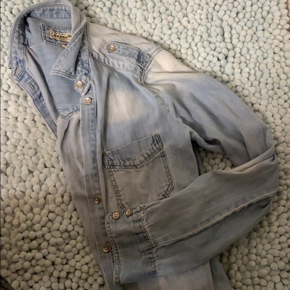 jean button down “boyfriend” long sleeve shirt